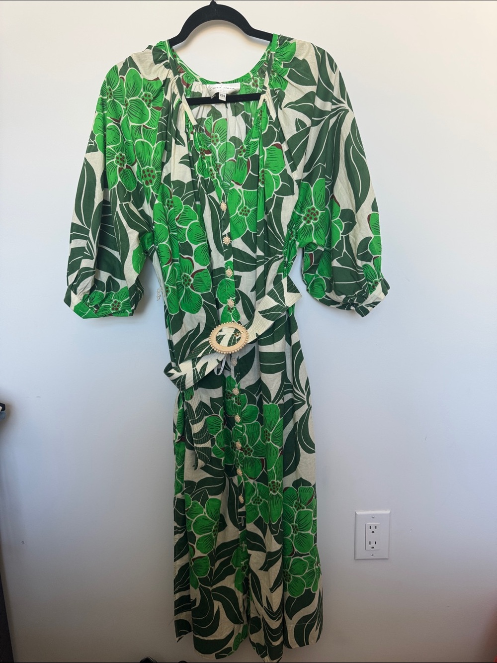 Cara Cara Green and Cream Floral Maxi Dress